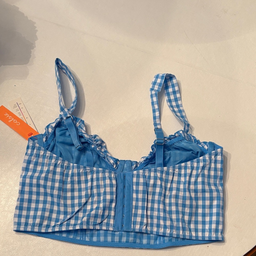 NWT Colsie Corset Blue Gingham Bra Top - Picture 3 of 3